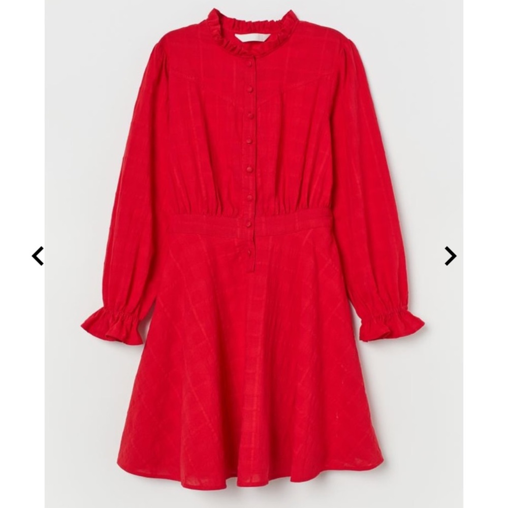 NWT Puff Sleeve A-Line Flare Cotton Dress Red